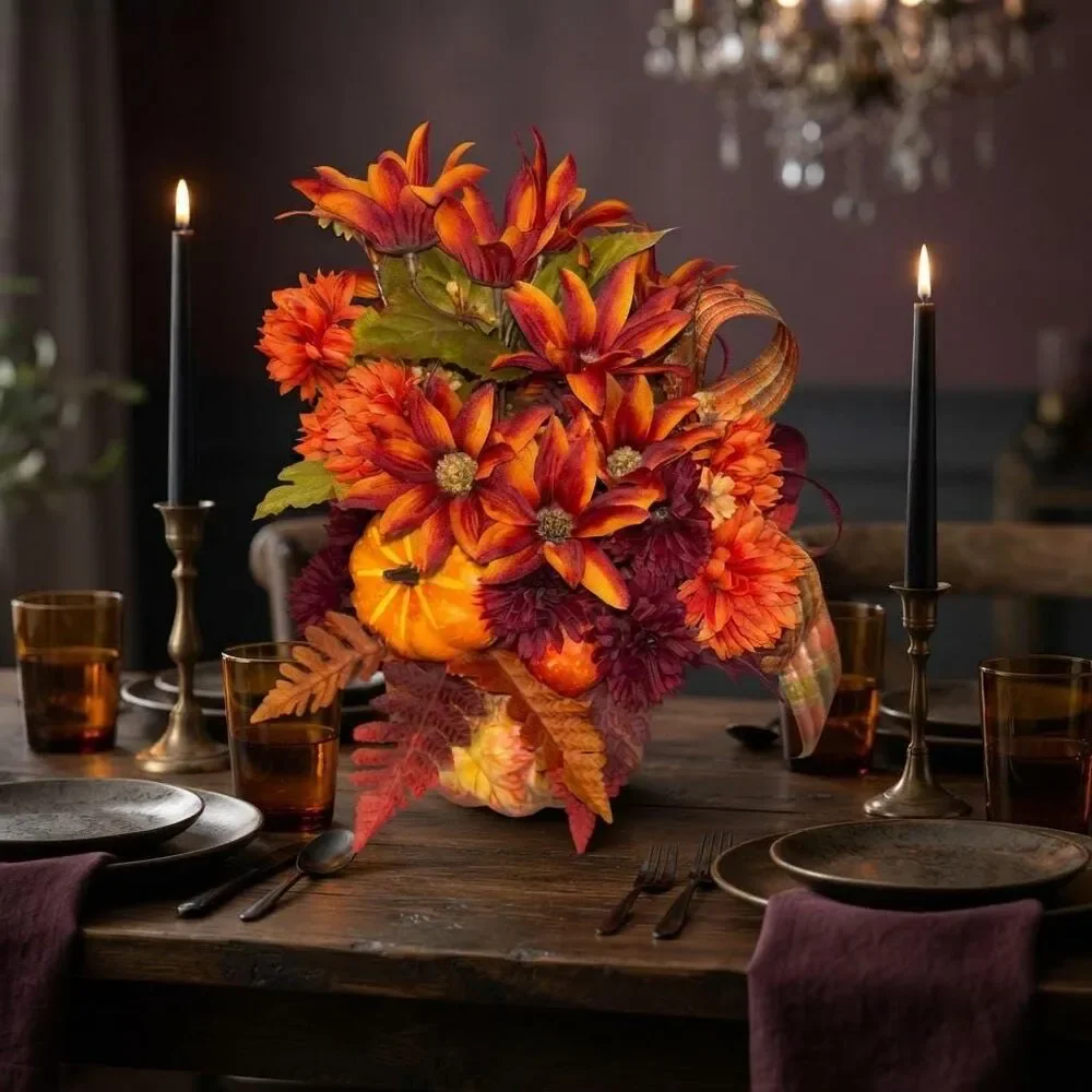 Fall Floral Pumpkin Centerpiece | Rustic Fall Floral Decor | Autumn  Arrangement